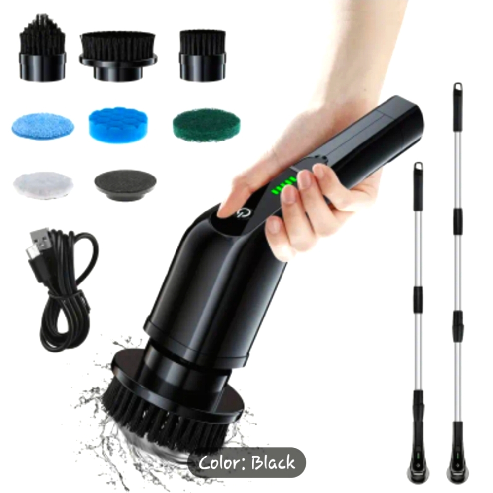 Rechargable electric spinning Cleaning Brush Set - Black